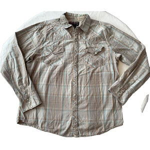 NorthPoint Western Men's Shirt 2XL Grey/Teal/Yellow Pearl Snap Cowboy CLEAN